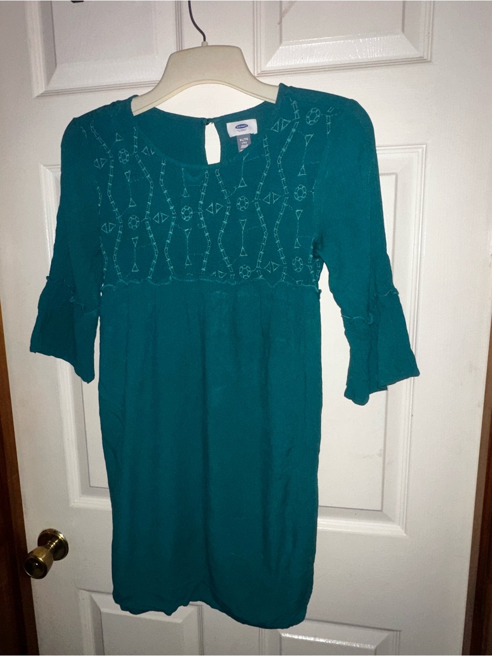 Old Navy Teal Embroidered Yoke Casual Dress